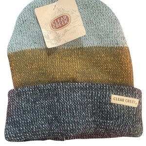 Clear Creek - Knit Beanie Hat - Colorblock - Gray - Mustard - Black - NWT